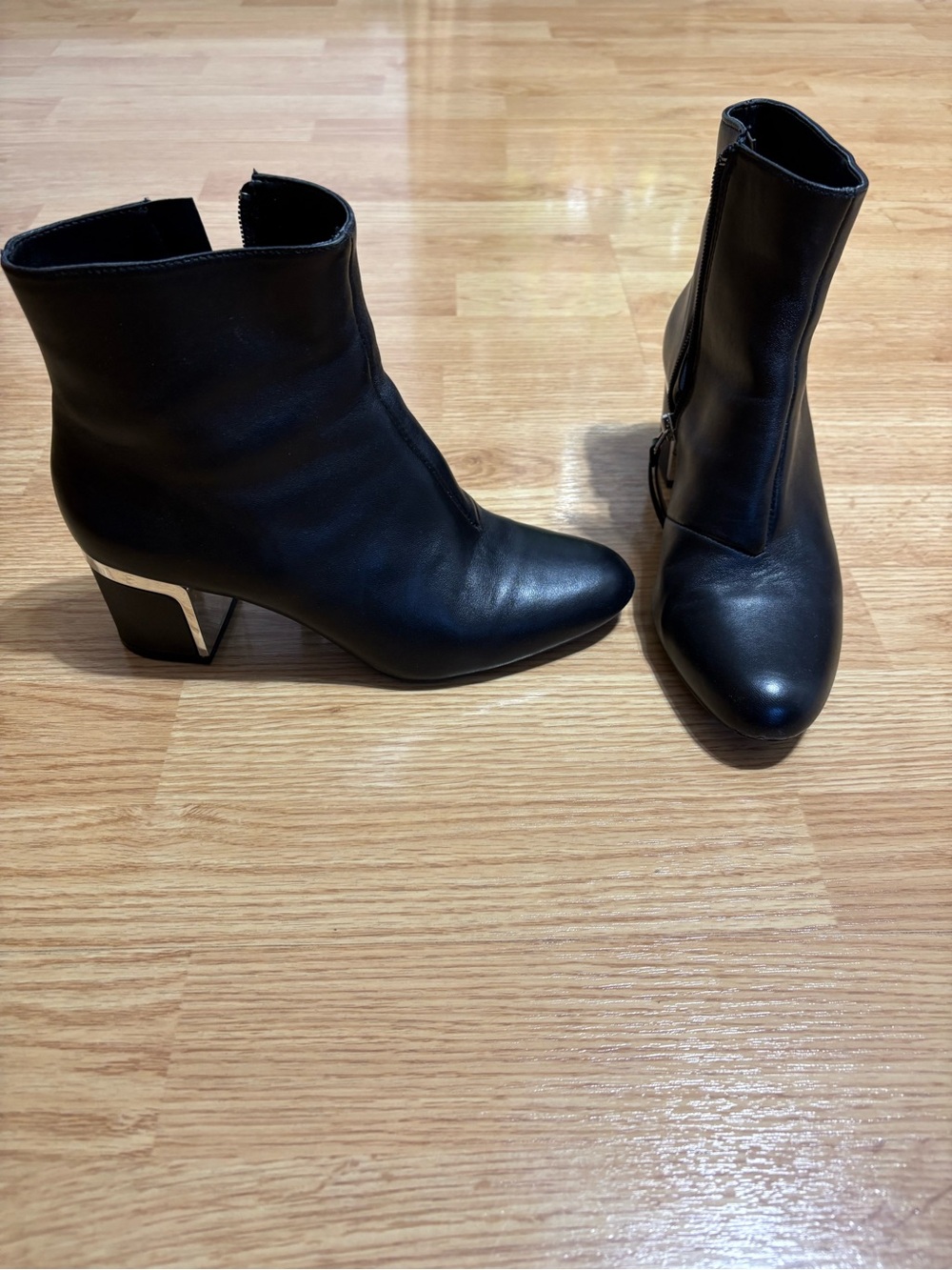 DKNY Black Leather Ankle Boots with Silver Heel Detail